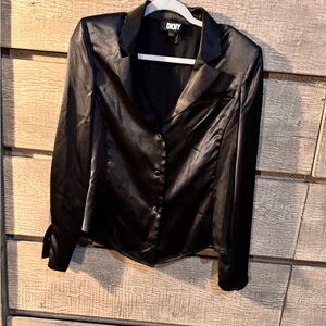 DKNY Women's Sleek Black Satin Button-Up Shirt